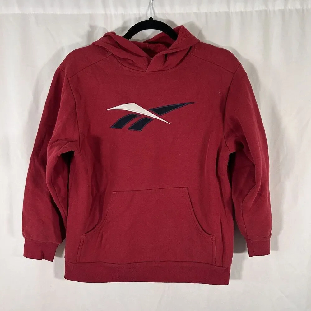 Reebok Hoodie Boys Youth Medium Red Long Sleeve Pockets Hooded Pullover